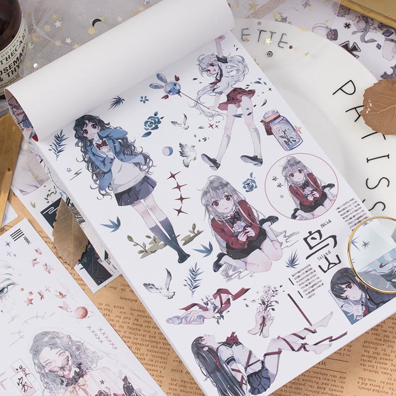 贴纸本三周年纪念册手帐和纸胶带人物少女男古风手账素材图片