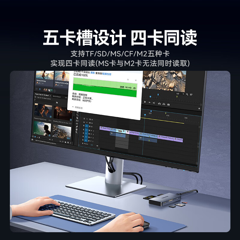 山泽USB3.0五合一多功能读卡器 SD/TF/CF/MS/M2多卡多读 适用手机/相机/平板/行车记录仪/监控储存卡高清大图
