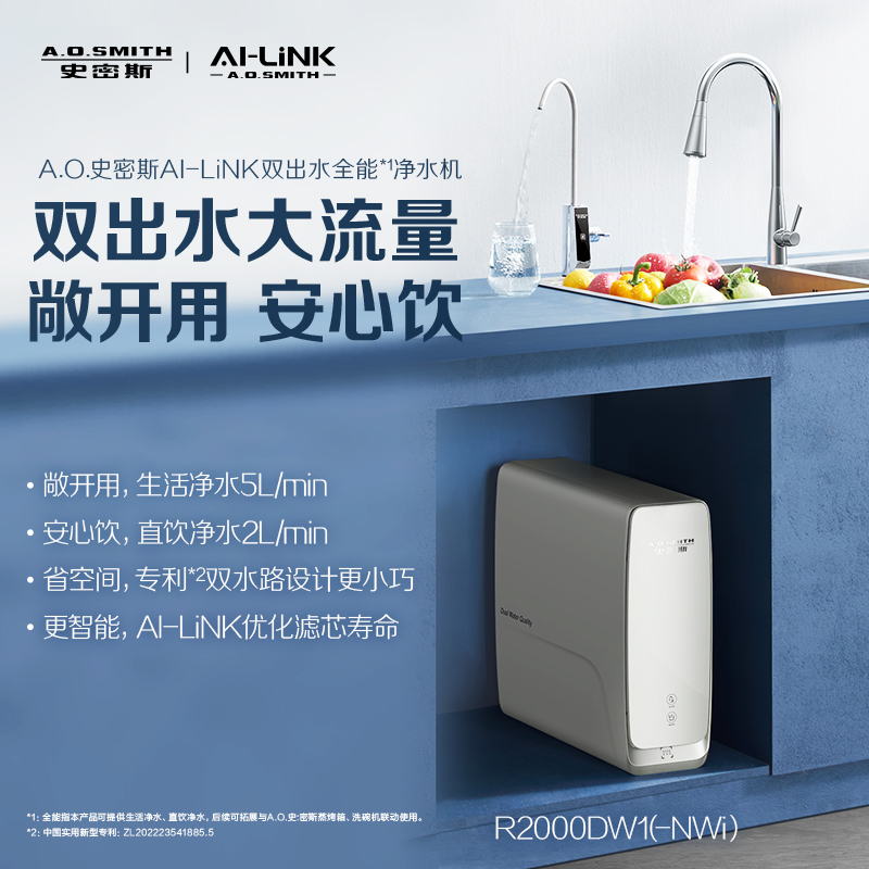 史密斯(A.O.SMITH)牌R2000DW1型双水质反渗透净水机