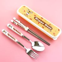 卡通kt猫不锈钢旅行餐具筷勺叉子三件套中小学生儿童便携餐具套装|小鹿三件套