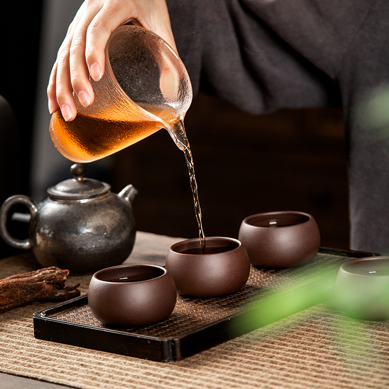 金镶玉 紫砂杯 功夫茶杯套装原矿紫泥主人品茗杯6只装50ml(罗汉杯)
