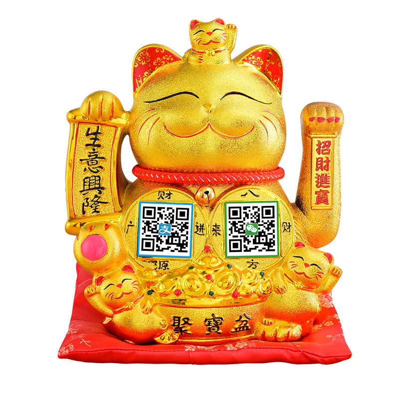 猫摆件开业店铺收银台蓝牙语音播报器二维码音箱电动摇手礼品 三维工匠 特大号[八方来财]充电版+存钱猫高清大图