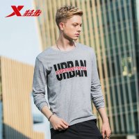 特步(Xtep)男运动长袖T恤正品2018秋新款圆领休闲针织上衣厚款套头衫882329039525