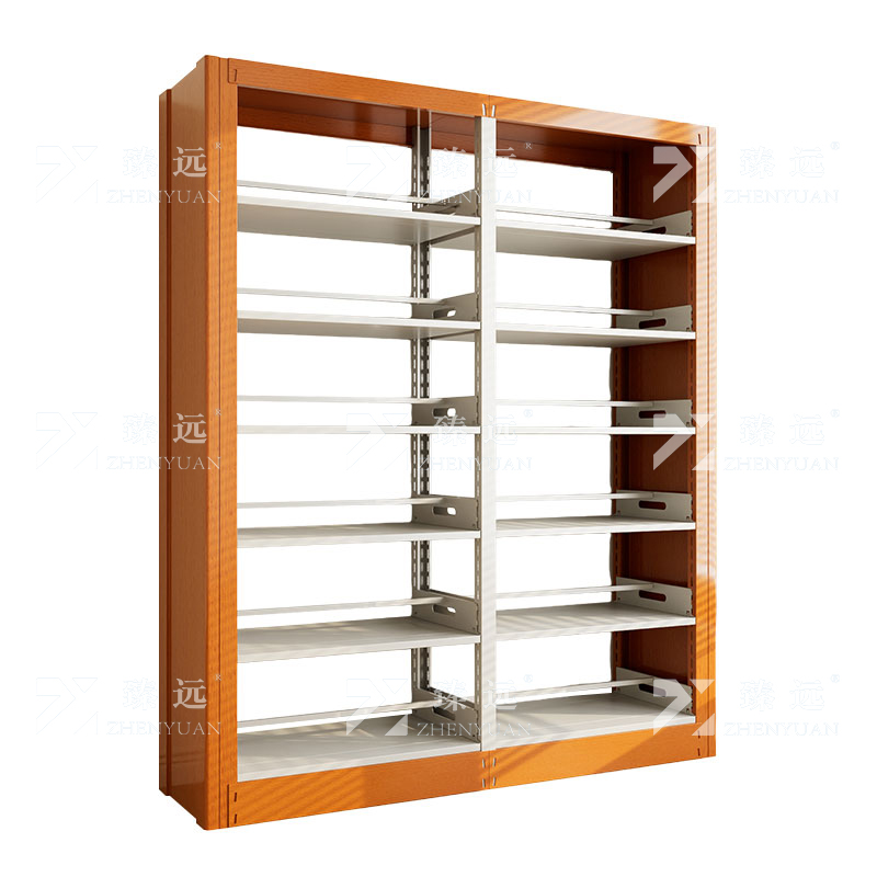 臻远 ZY4072632 钢制书架黄色转印图书馆书架资料架 双面6层一列二组 1900*450*2000