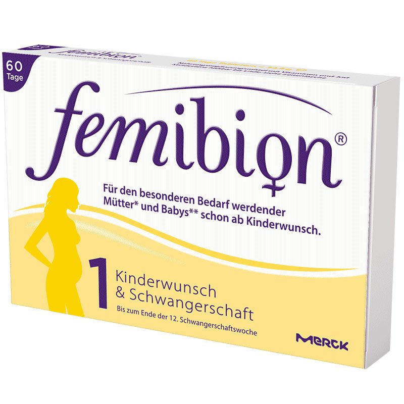 明星同款德国正品femibion/伊维安1段孕早期维生素孕妇专用叶酸60天量