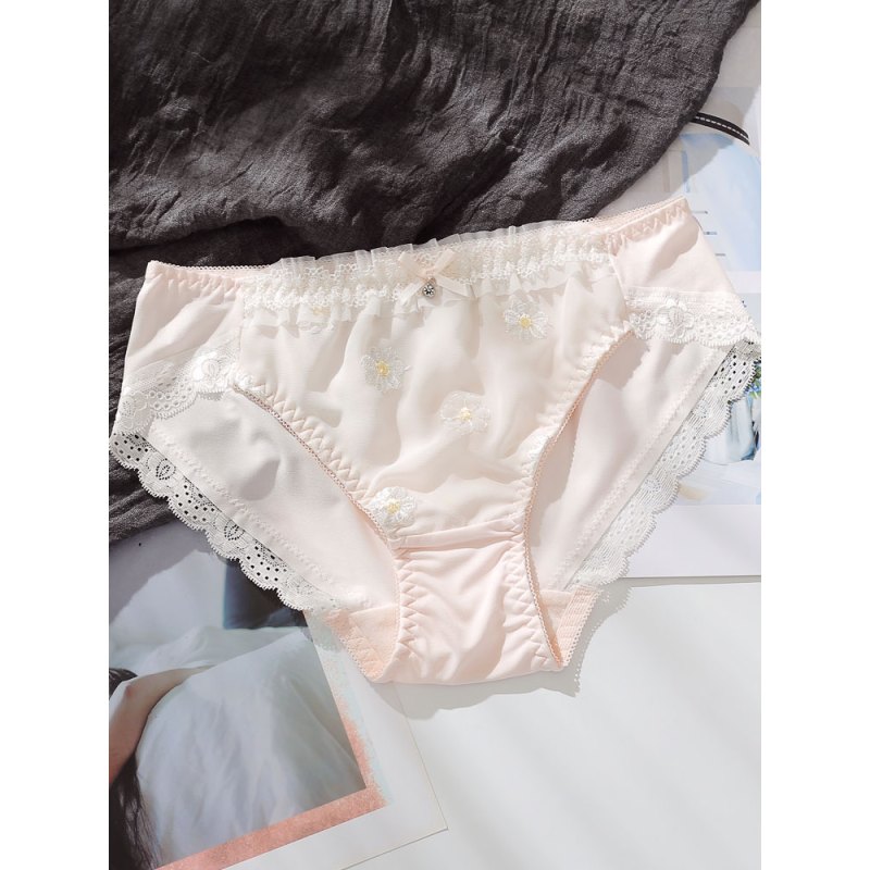 牛奶丝内裤女丝滑日系冰丝中腰软妹浅色日式蕾丝可爱少女舒适裤头