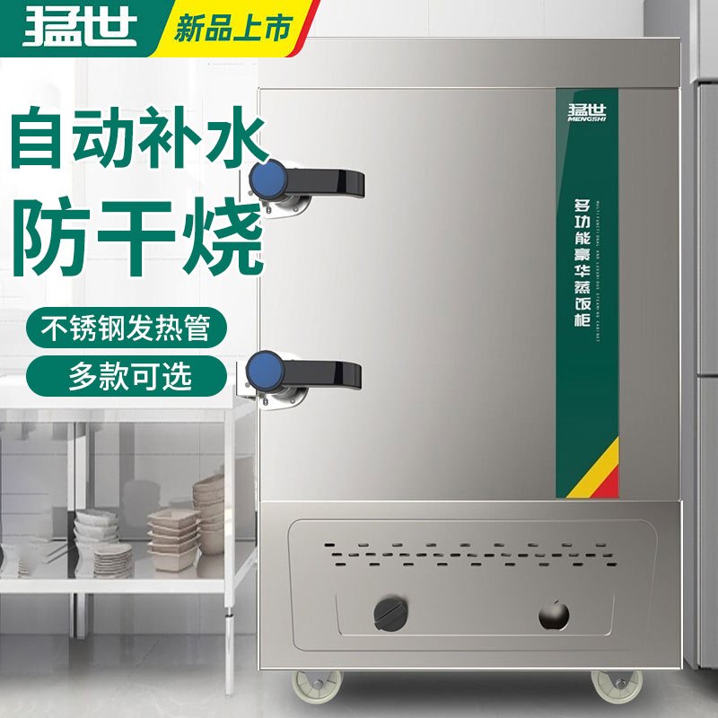 猛世大型食堂商用蒸饭柜车双门米饭电蒸箱机电热燃气蒸汽小型蒸箱 10盘标准燃气款(煤气/天然气)