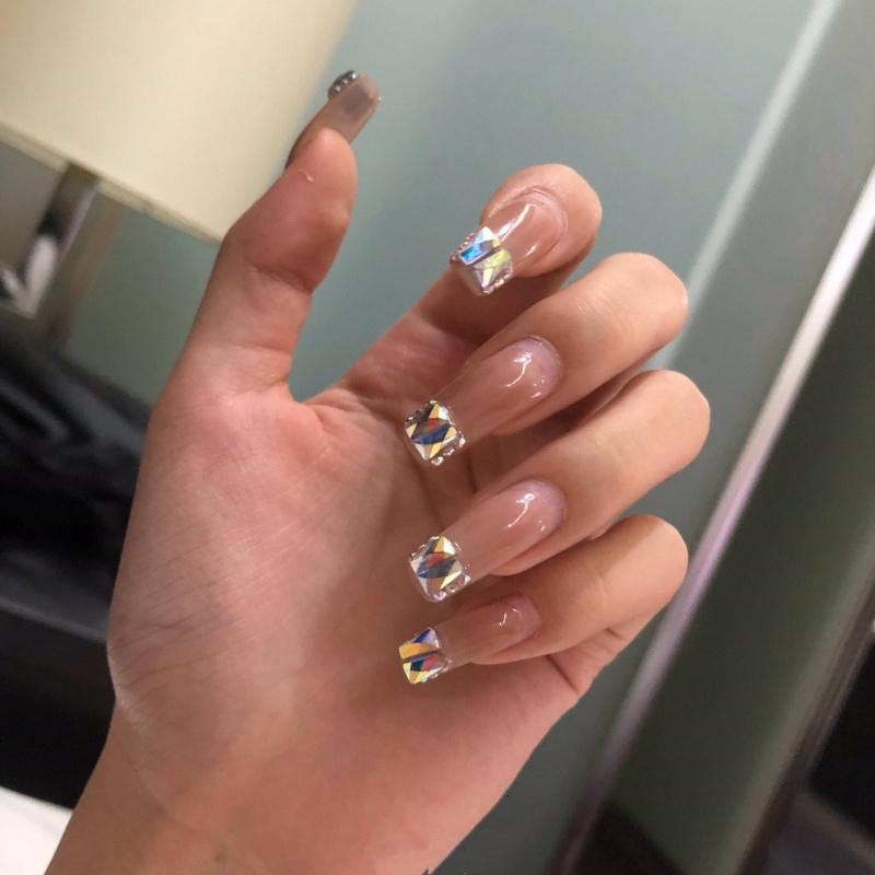 手工甲假指甲成品贴片新娘美甲抖音同款洛滑指尖方钻可拆卸穿戴甲彩钻