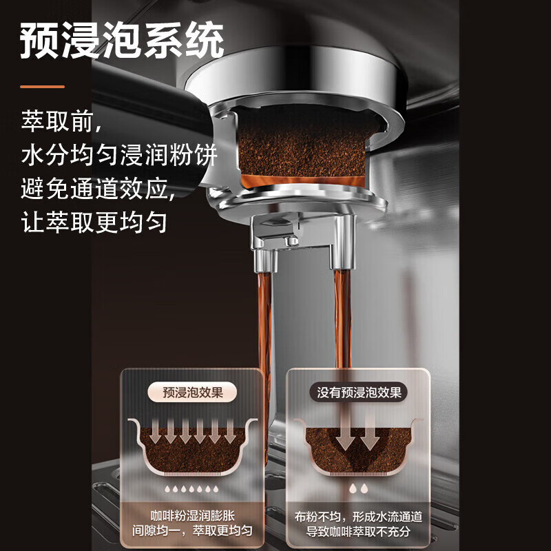 苏泊尔(SUPOR)意式浓缩家用半自动咖啡机家用研磨一体机现磨咖啡豆带奶泡机咖啡豆研磨机 SW-CFB301PRO 银色高清大图