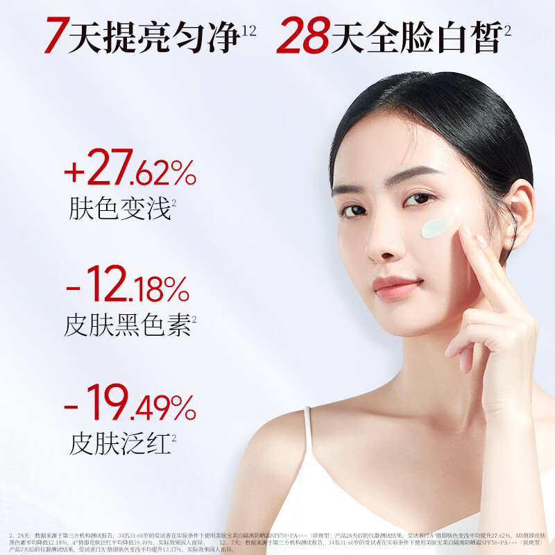 美肤宝(MEIFUBAO) 美白隔离防晒霜SPF50+(淡斑型)小粉管 提亮防水防汗防晒乳 40g高清大图