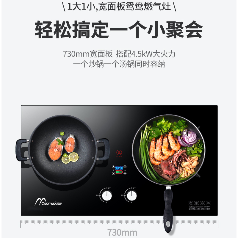 巧妙(QIAOMIAO)燃气灶天然气灶煤气灶双灶液化气灶家用定时灶具台式嵌入式双9腔大火灶 Q309-液化气自行安装高清大图