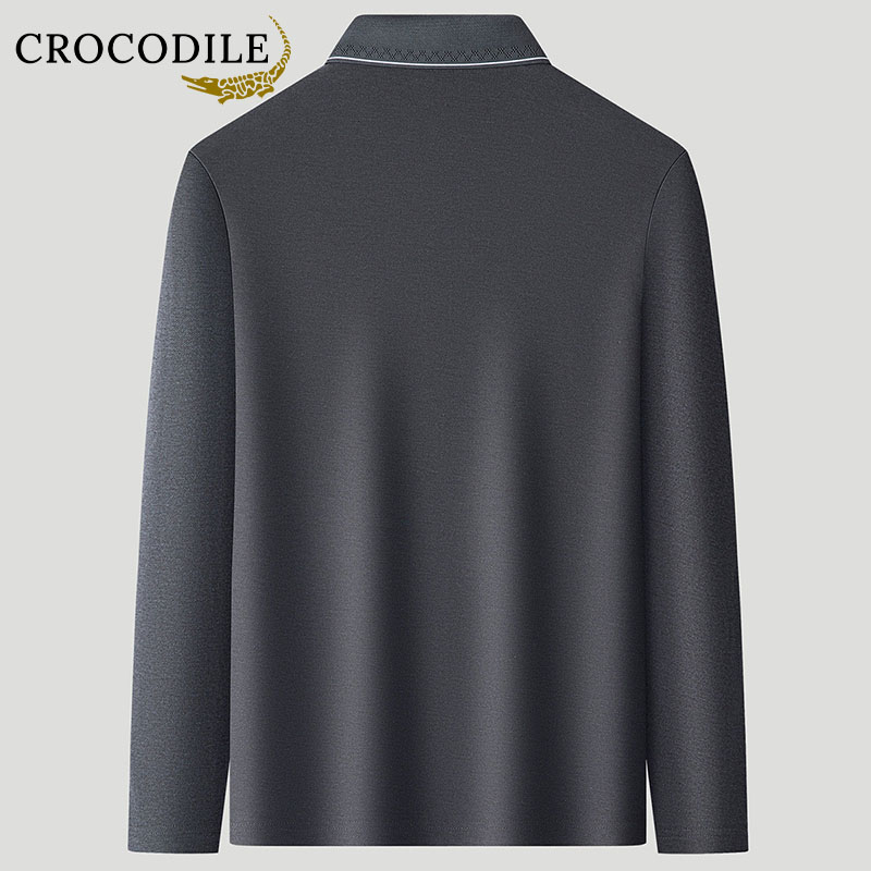 鳄鱼恤CROCODILE 纯棉翻领长袖POLO衫男秋季商务休闲宽松大码男装上衣高清大图