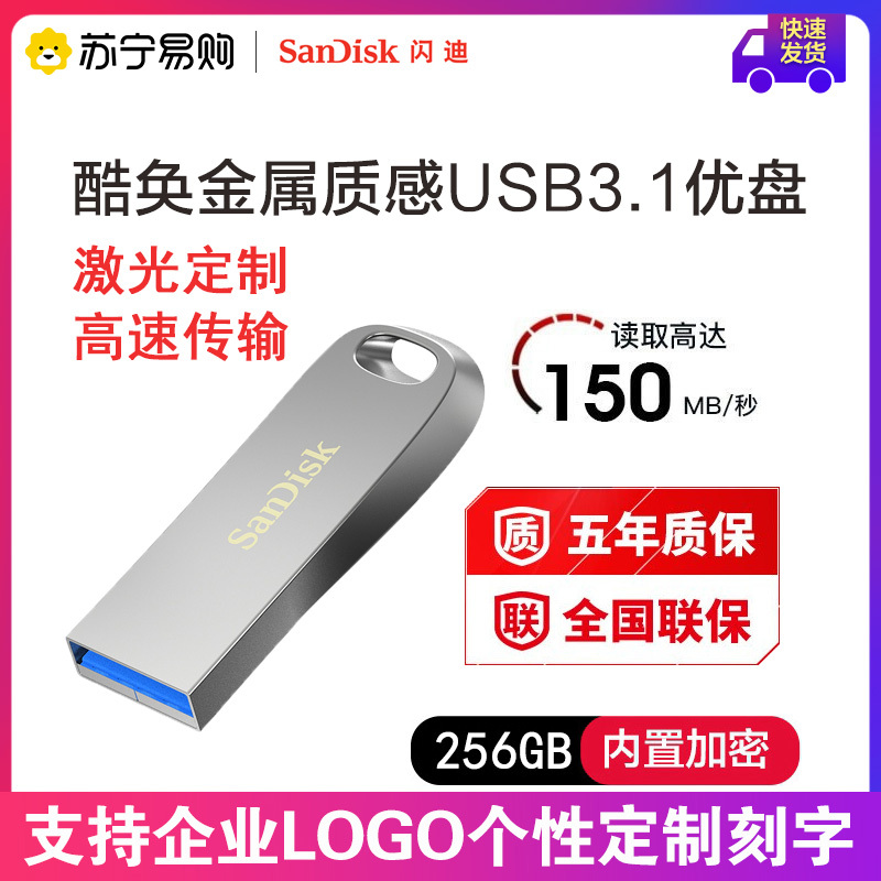 闪迪(SanDisk) 酷奂USB3.1闪存盘优盘CZ74-256G金属加密U盘 私人订制 激光个性化定制u盘+礼盒