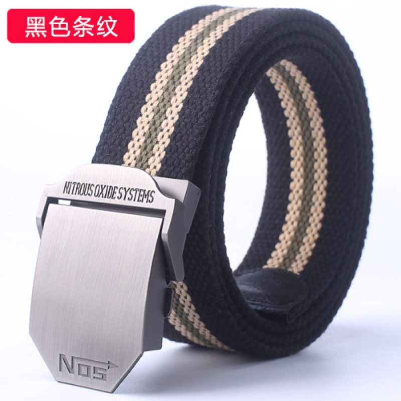 家柏饰(CORATED)帆布腰带男士平滑自动扣皮带学生大码裤带加长军训青年休闲布带潮 NO5黑色条纹155cm