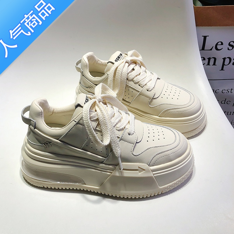 SUNTEK小白鞋女高级感2023新款春秋厚底鞋子女休闲百搭运动板鞋高清大图