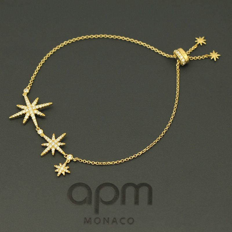 apm MONACO金黄色三流星星星手链女 时尚设计六芒星手腕链法式银首饰AB4031OXY