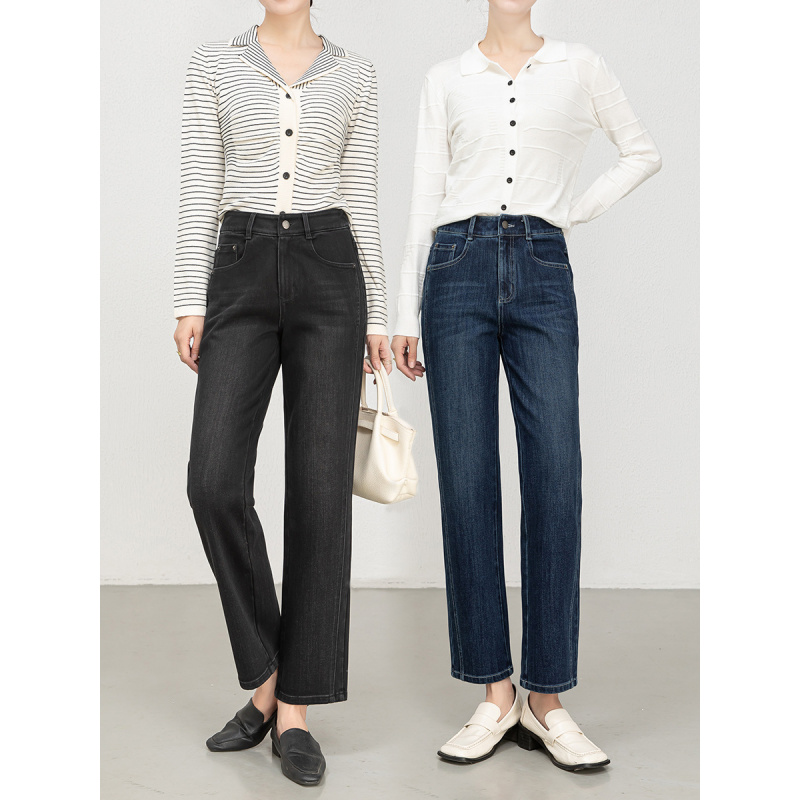 四面弹显瘦烟管牛仔裤女秋季新款高腰宽松九分法棍裤