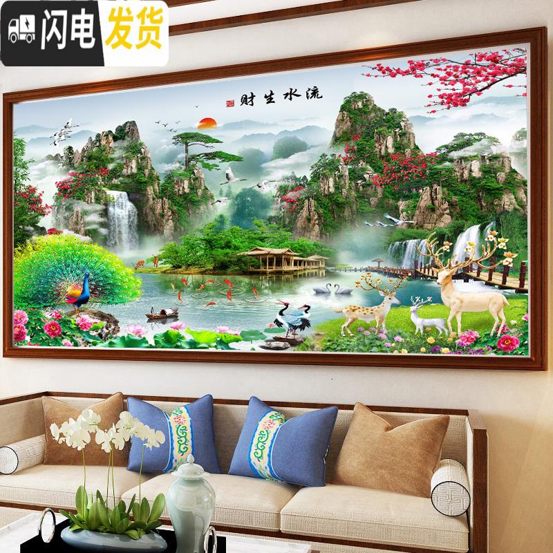 三维工匠钻石画满钻客厅贴钻十字绣流水生财2020新款点钻石绣风景手工家用 [满钻全贴]220*110cm[新款]寓意丰富高清大图