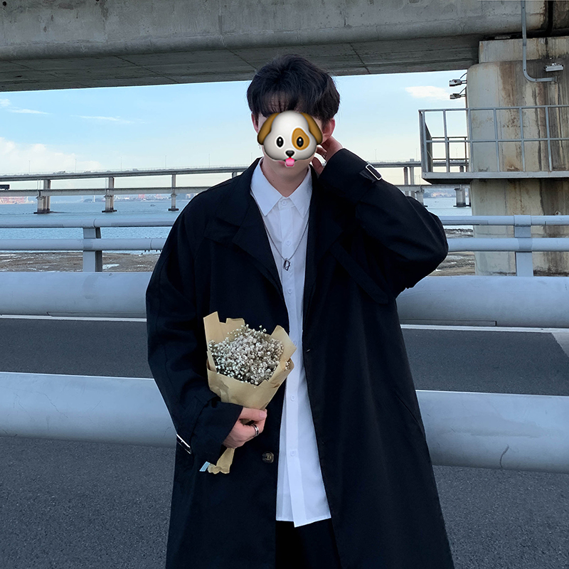 SUNTEK韩版风衣男中长款潮流宽松英伦风帅气外套男春季薄款日系百搭大衣风衣高清大图
