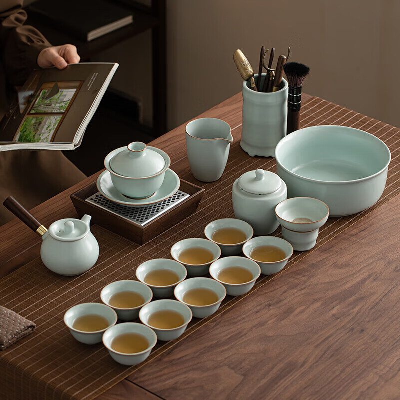 苏氏陶瓷/SUSHI CERAMICS SS008 汝窑天青17件套茶具大套装 (单位:套)