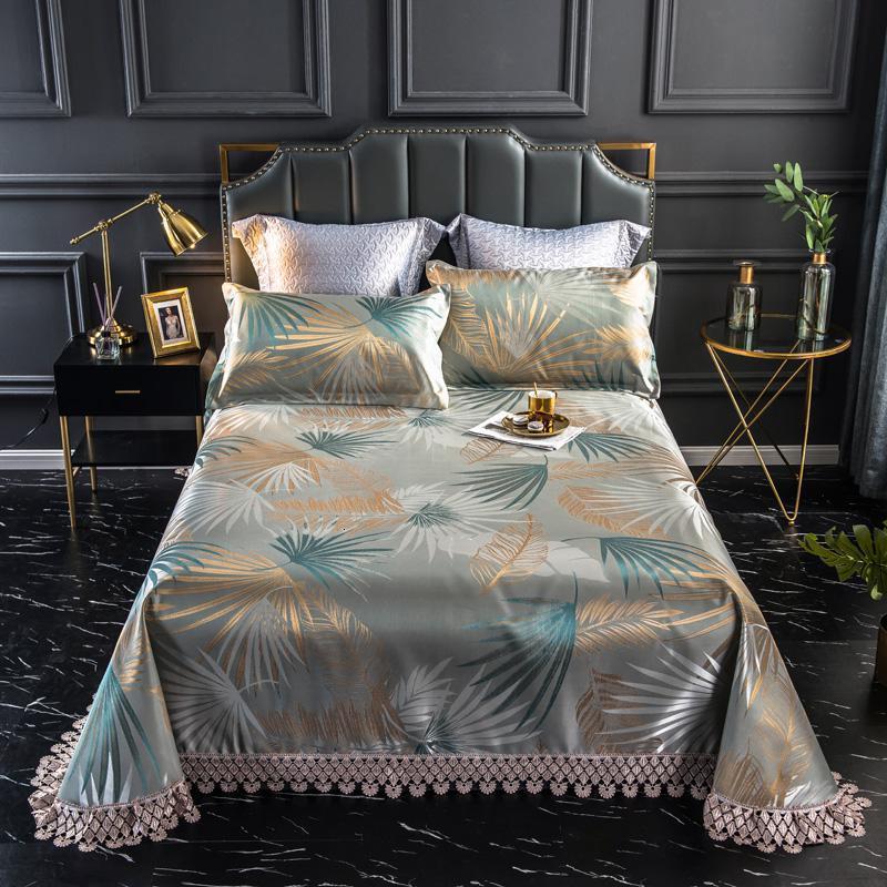 美帮汇夏季冰丝凉席1.8m床可水洗可折叠软凉席冰丝席夏天床单三件套2.0 花边款凉席-芭蕉叶 2.0m（6.6英尺）床