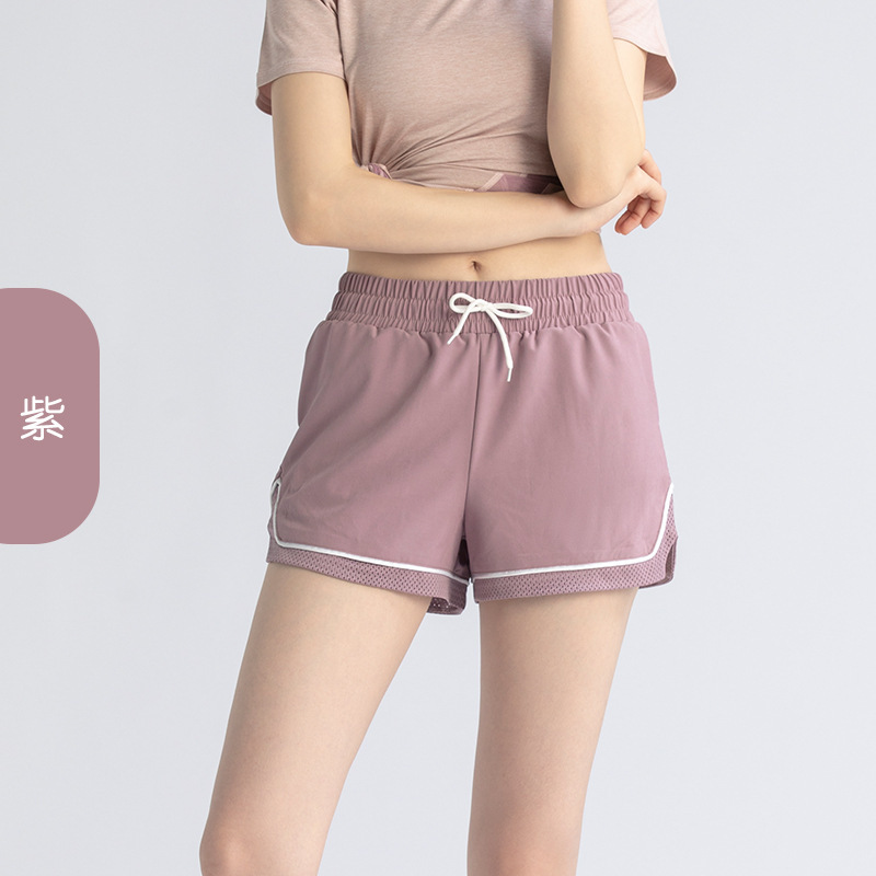 班蒂纳健身速干跑步短裤女夏假两件防走光百搭松紧宽松裸感运动服休闲裤YJDKSW01