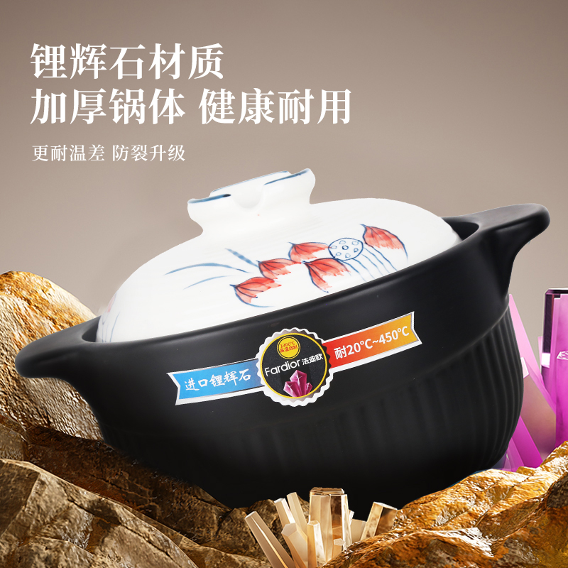 法迪欧(Fardior)砂锅 宽口炖锅耐高温不开裂 煲汤燃气灶陶瓷煲4.5升FCP-GH45R高清大图
