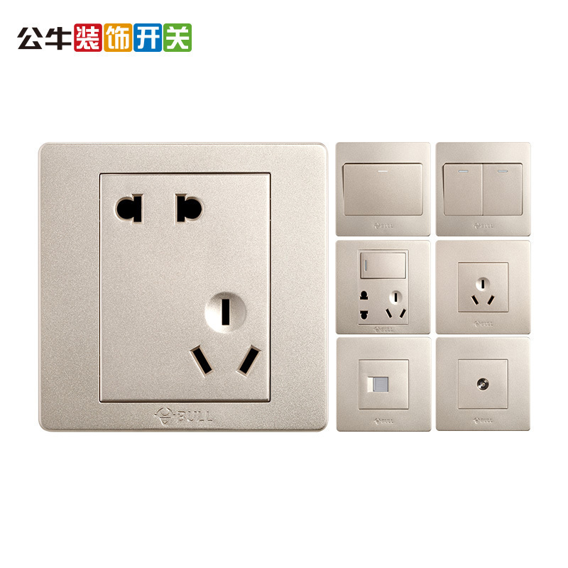 bull公牛开关插座家用86型g07香槟金墙壁开关单联开关面板一开单控