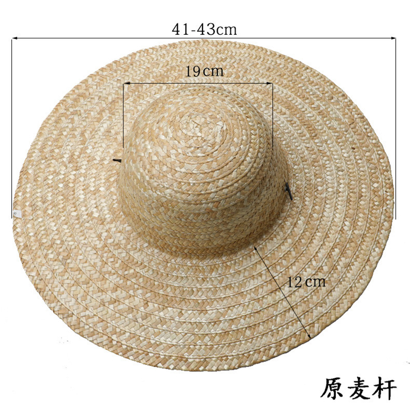谐晟 农民草帽防晒帽遮阳帽工地帽田园风大沿草编帽草帽 原麦秆39-41cm