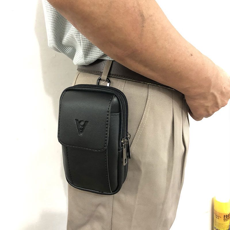 黑色横款二层4寸手机包男士腰包工地工作干活挂腰间手机套穿皮带老人