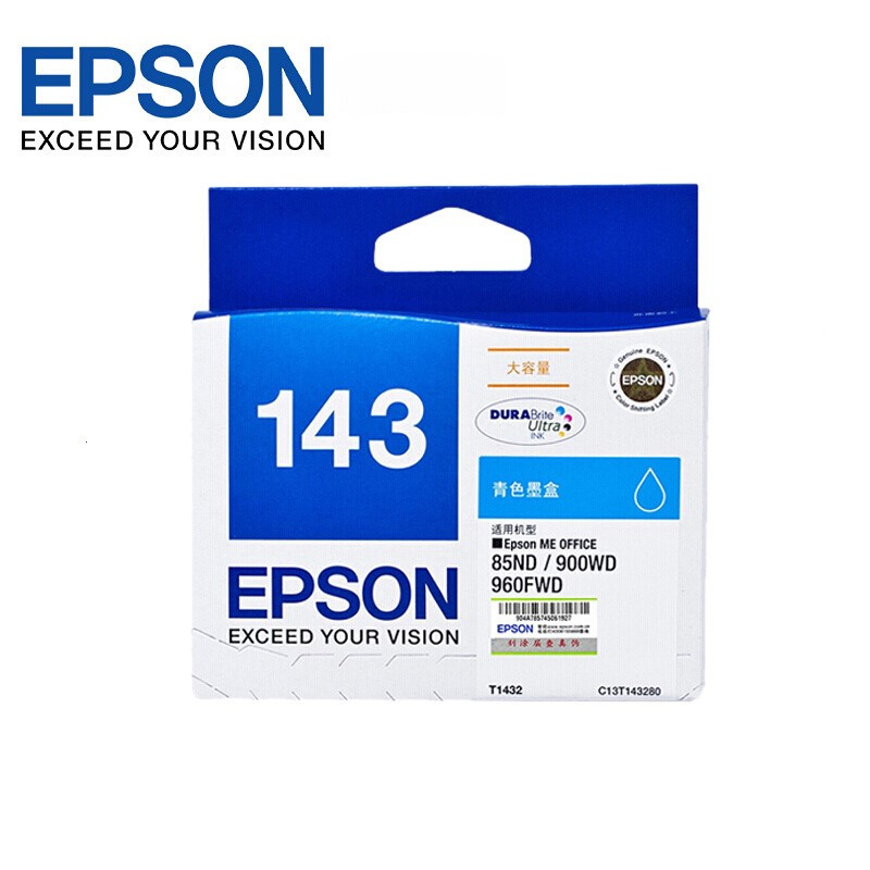 爱普生(EPSON) T1432蓝色墨盒(T1431大容量墨盒900/WF-7018/3521/900W约755页)