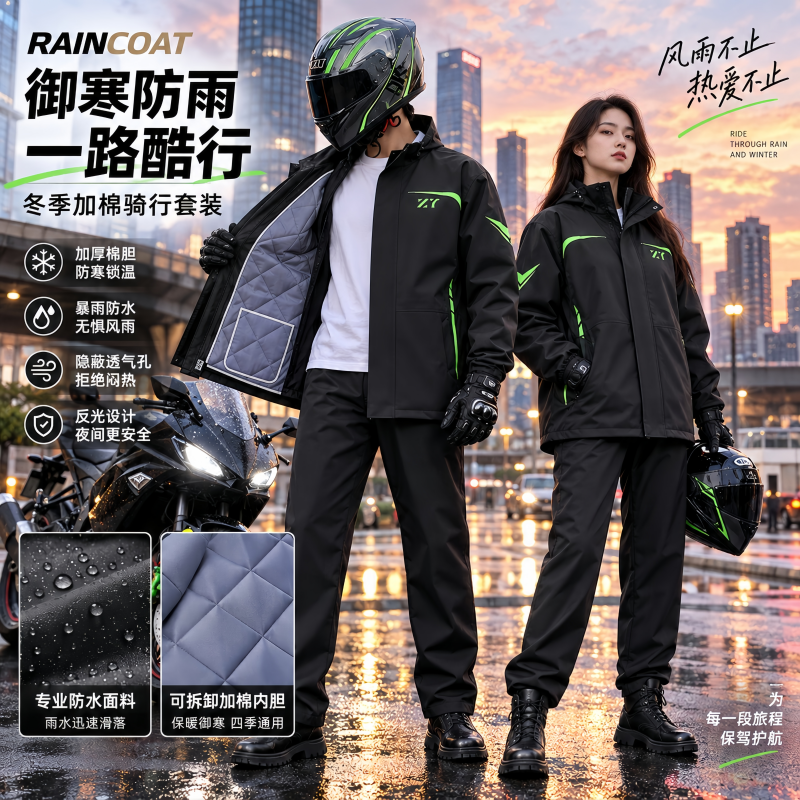 正雨摩托车骑行雨衣套装男款女外卖骑手冬季防暴雨全身防暴雨9063高清大图