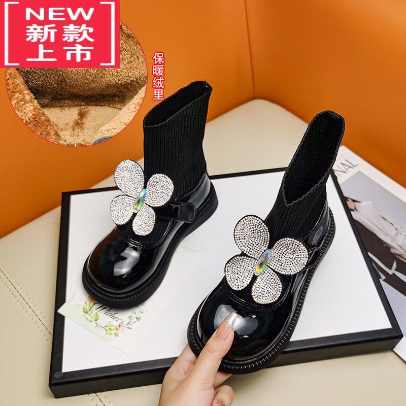 可莉允女童靴子儿童马丁靴2022秋冬新款公主短靴宝宝单靴加绒皮靴袜子靴图片