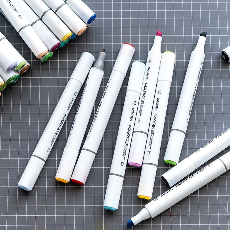 得力马克笔24色双头水彩笔方杆笔手绘设计套装学生用绘画涂鸦绘画勾线