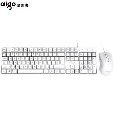 爱国者(AIGO)有线键盘鼠标套装笔记本台式电脑电竞吃鸡游戏键鼠套装家用办公商务通用usb接口WQ1606白色