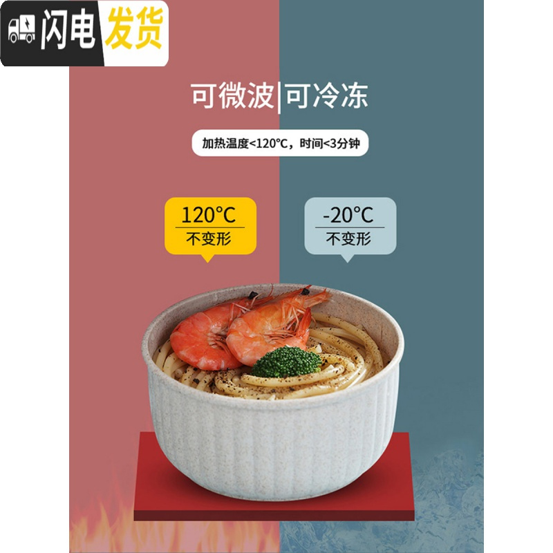 三维工匠上班族饭盒微波炉加热专用小麦秸秆便当盒学生塑料圆形沙拉保鲜盒 保鲜碗+叉勺筷+收纳盒+汤杯+棕袋