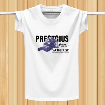 t恤男士潮流短袖圆领印花休闲T恤半袖打底衫ins 牛仔帽白色 L建议125-140