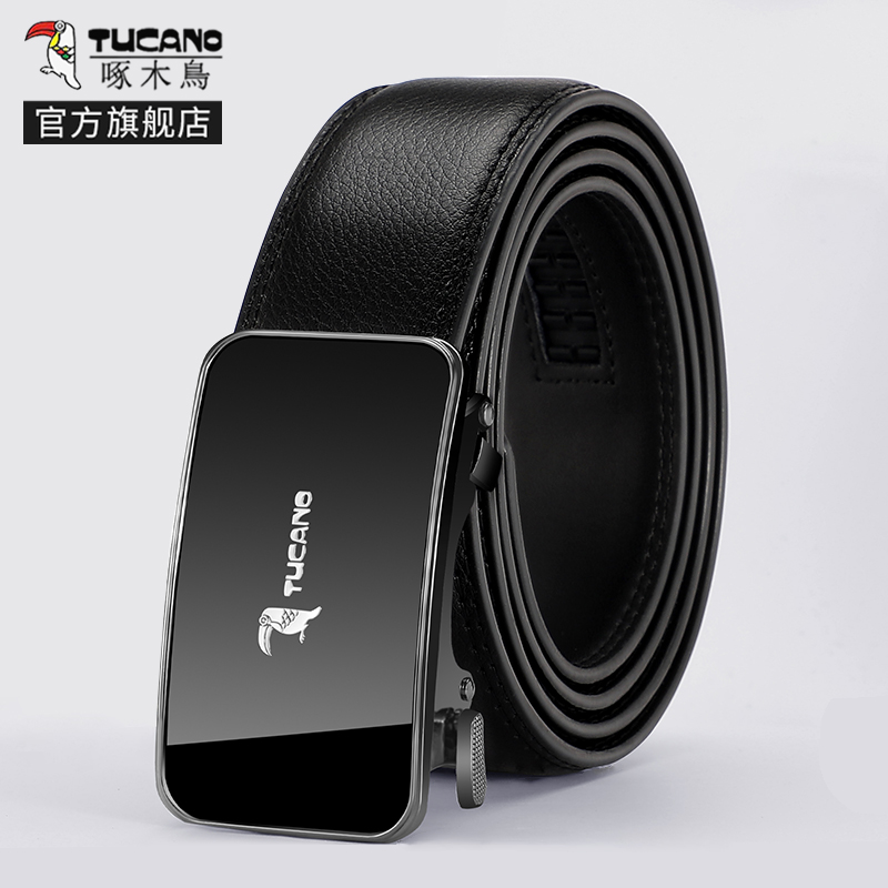 啄木鸟真皮皮带男款2025新款牛皮内穿式自动扣腰带商务休闲裤款自高清大图