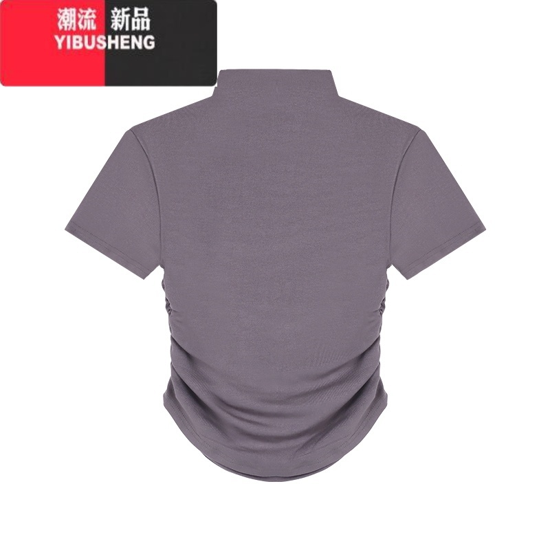 YIBUSHENG短款修身黑色半高领内搭打底衫女季辣妹设计感紧身短袖N黑色身高清大图