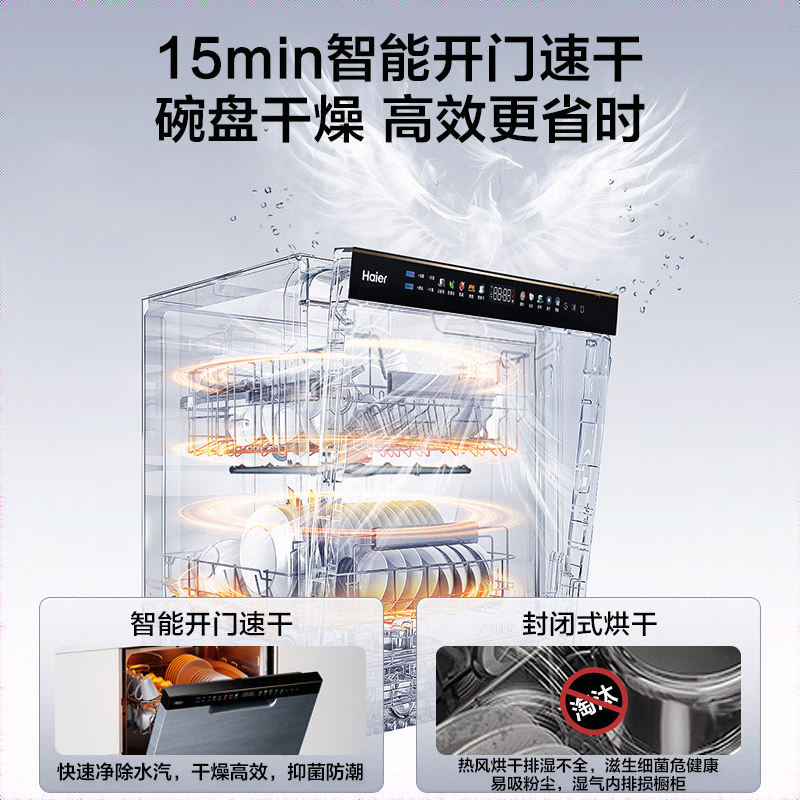 海尔(Haier)大16套嵌入式升级款洗碗机大魔王W30Pro变频一级水效双80℃消杀分区洗7天存储智能开门速干