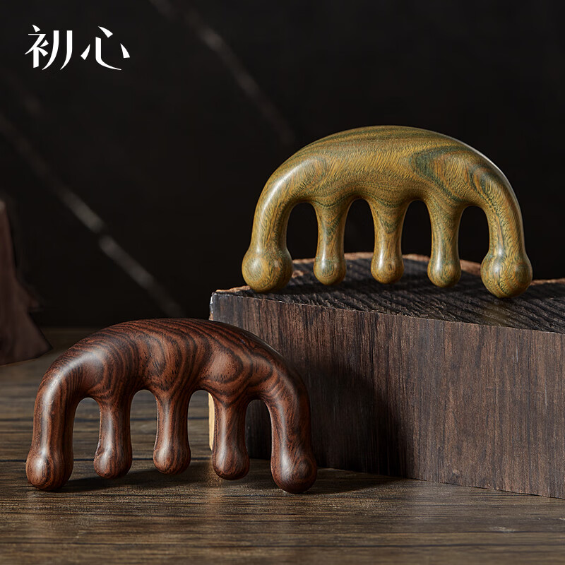 初心檀木梳子头皮按摩梳头部经络梳宽齿梳穴位按摩 黑檀高清大图