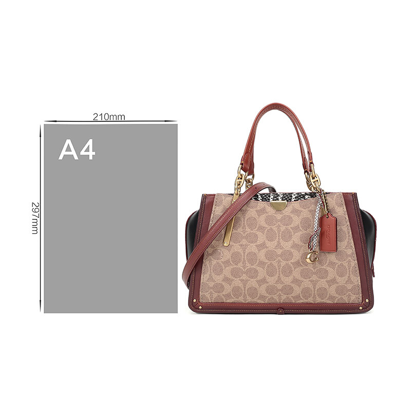 COACH 蔻驰 奢侈品 欧美时尚专柜款卡其棕色人造革配皮手提单肩女斜挎包高清大图