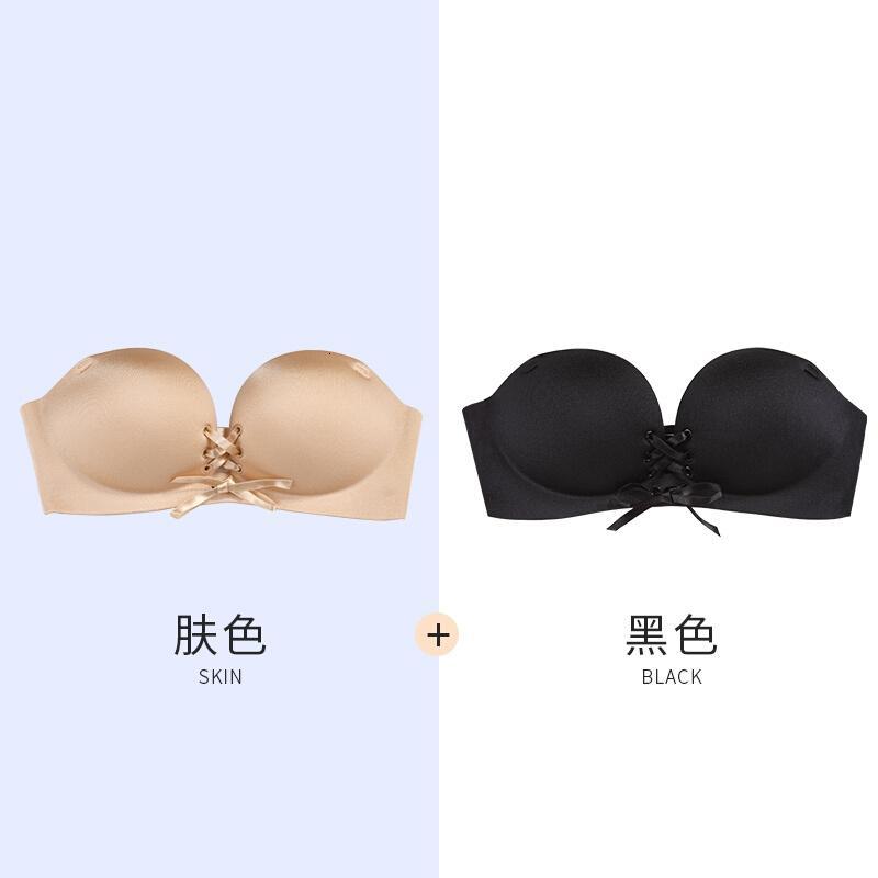 无肩带文胸贴抹胸隐形无钢圈胸加厚拢上托背内衣