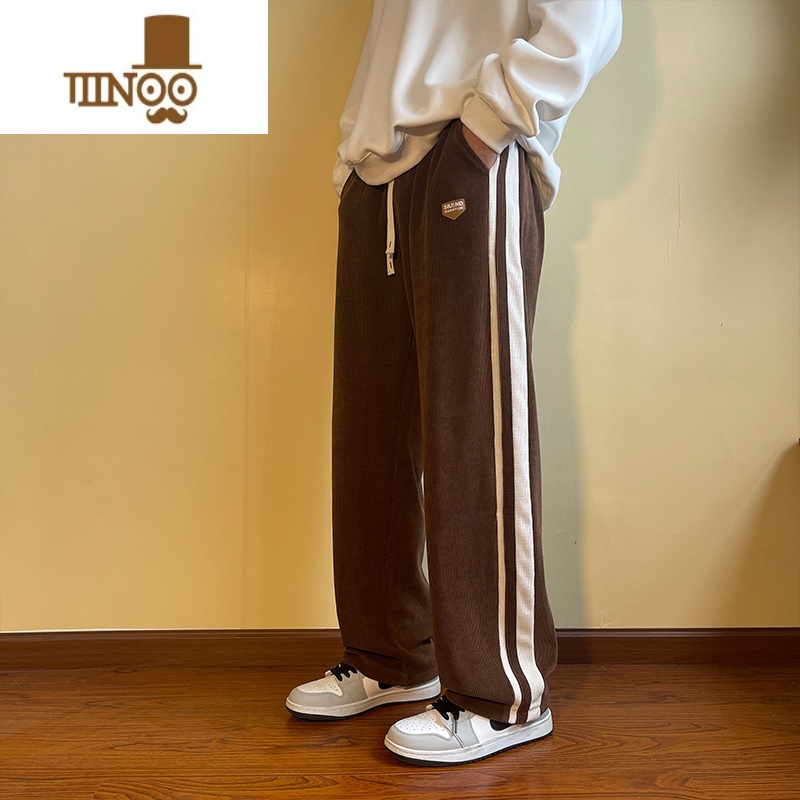 YANXU灯芯绒美式复古裤子男秋季新款高街拖地垂感潮牌直筒运动休闲长裤高清大图