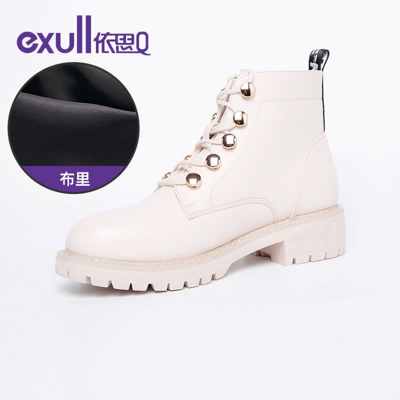 依思q皮面女靴子时尚舒适秋冬季短靴裸靴洋气保暖加绒防风图片