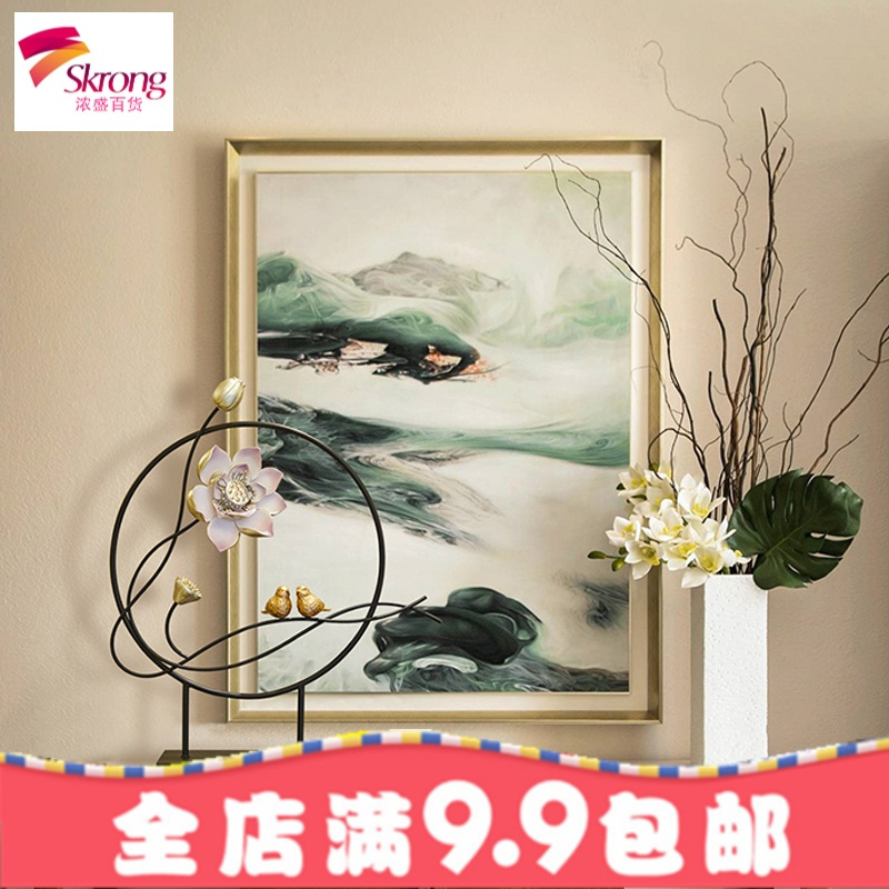 新中式禅意莲花铁艺摆件客厅玄关电视柜隔断装饰品家居摆设工艺品
