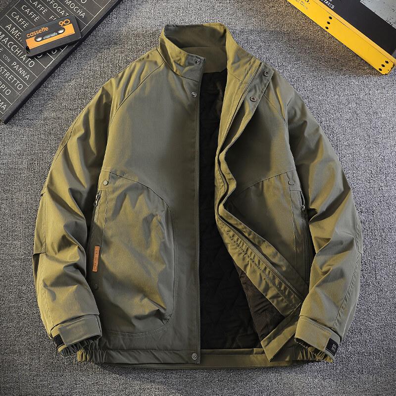 啄木鸟潮流男士2024新款立领保暖纯色潮流宽松休闲工装外套棉衣0高清大图