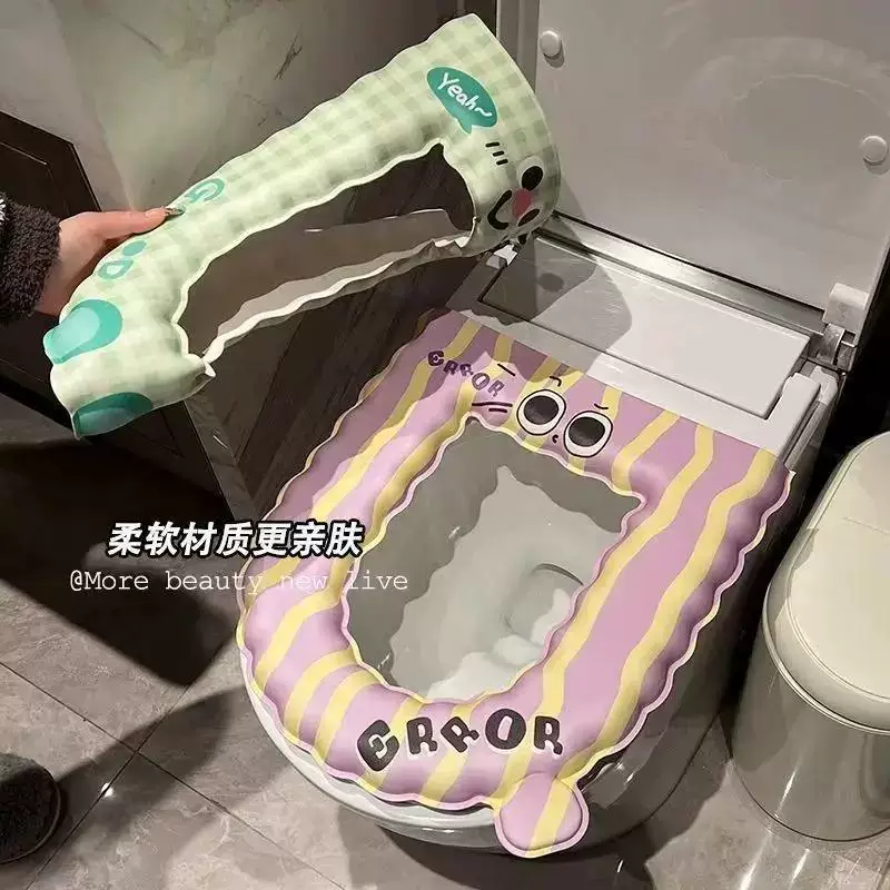 日和花马桶垫粉色猫咪格子高清大图