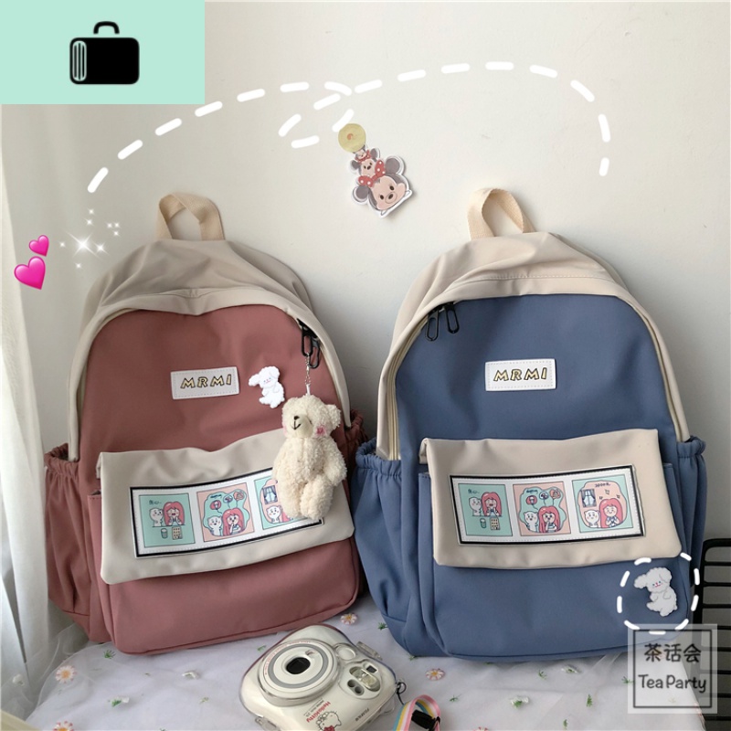 茶话会ins学院风学生双肩包女ulzzang古着感软妹少女书包旅行背包NEWLAKE高清大图