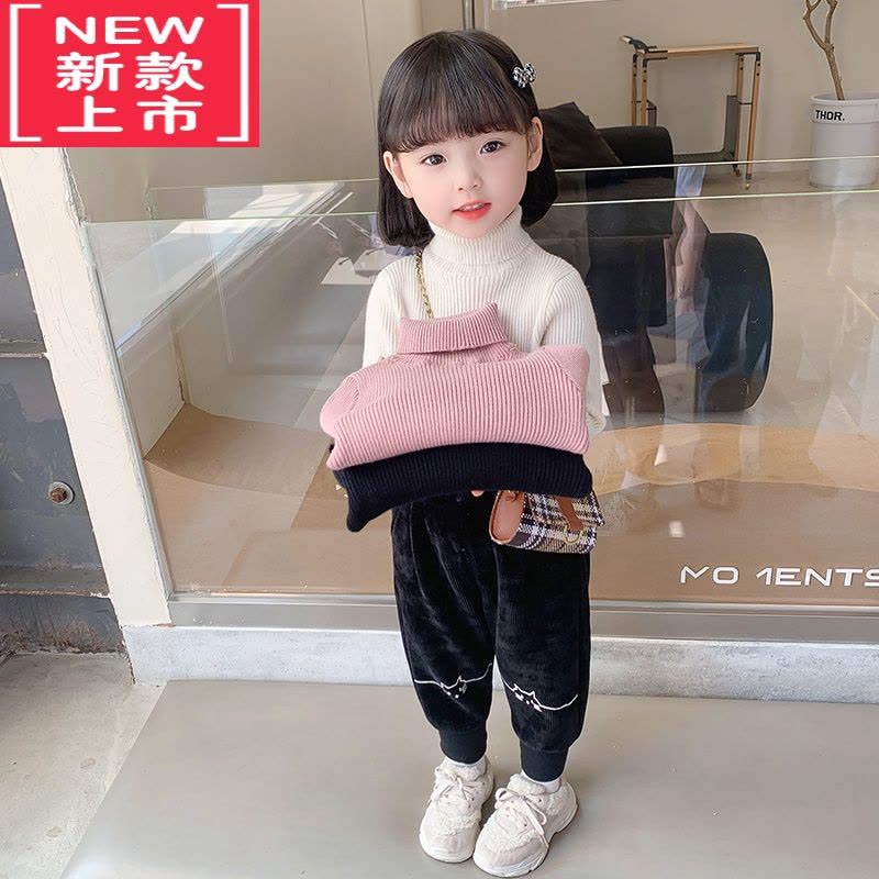 可莉允女童一体绒毛衣2022新款儿童高领洋气女宝宝冬装加绒打底针织衫潮图片